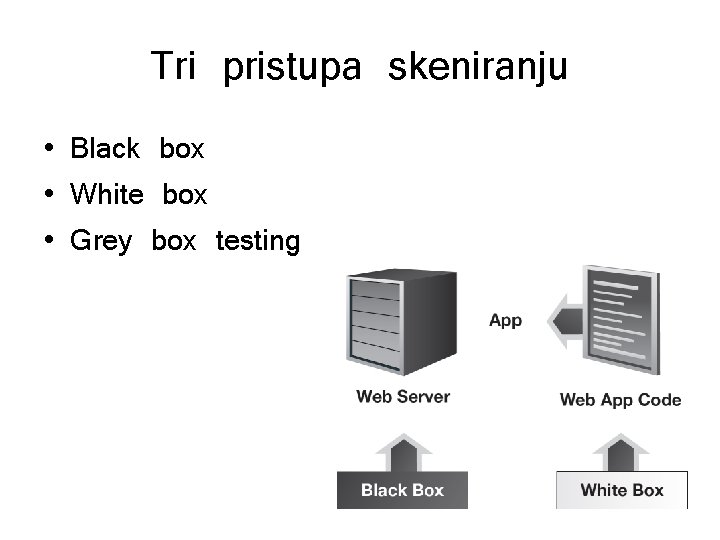 Tri pristupa skeniranju • Black box • White box • Grey box testing 