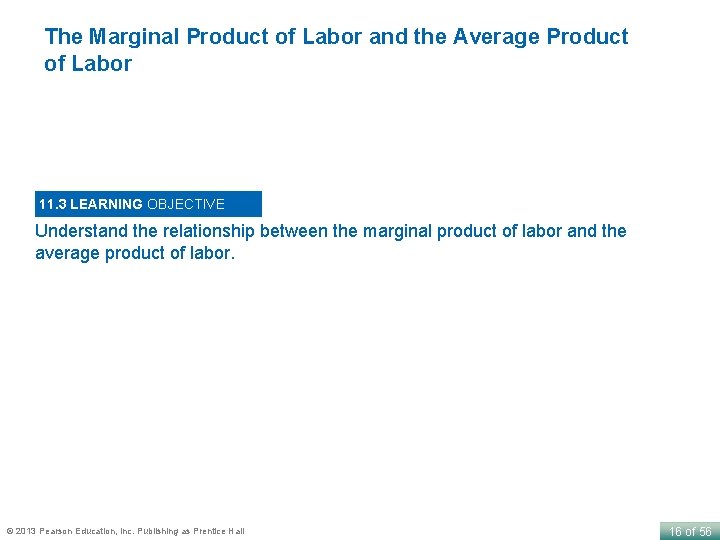 The Marginal Product of Labor and the Average Product of Labor 11. 3 LEARNING