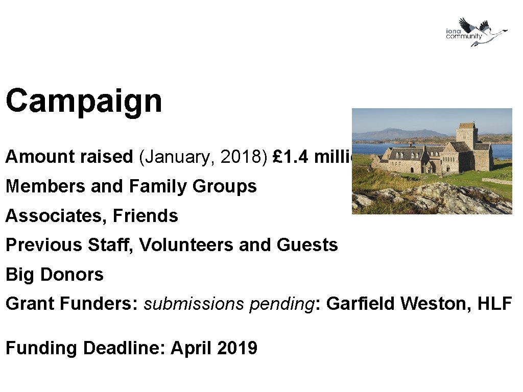 Campaign Amount raised (January, 2018) £ 1. 4 million Members and Family Groups Associates,