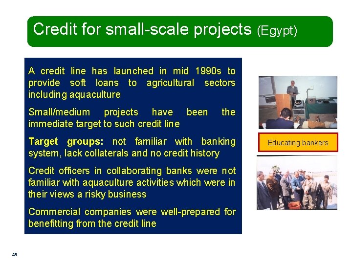 Credit for small-scale projects (Egypt) A credit line has launched in mid 1990 s