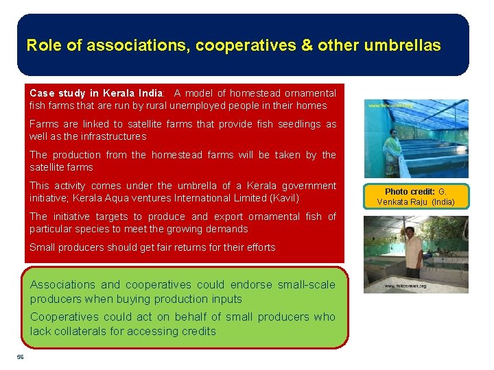 Role of associations, cooperatives & other umbrellas Case study in Kerala India: A model