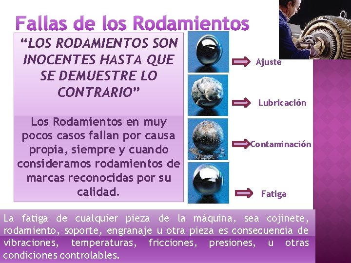 Fallas de los Rodamientos “LOS RODAMIENTOS SON INOCENTES HASTA QUE SE DEMUESTRE LO CONTRARIO”