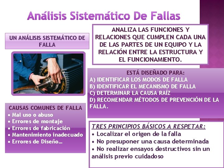 Análisis Sistemático De Fallas UN ANÁLISIS SISTEMÁTICO DE FALLA CAUSAS COMUNES DE FALLA •