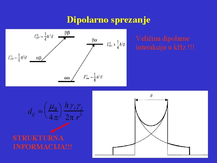 Dipolarno sprezanje Veličina dipolarne interakcije u k. Hz !!! STRUKTURNA INFORMACIJA!!! 