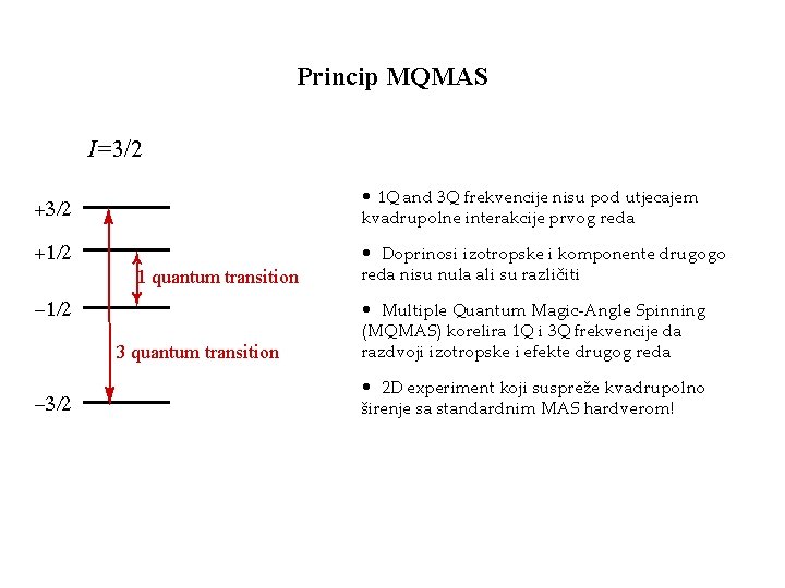 Princip MQMAS I =3/2 • 1 Q and 3 Q frekvencije nisu pod utjecajem