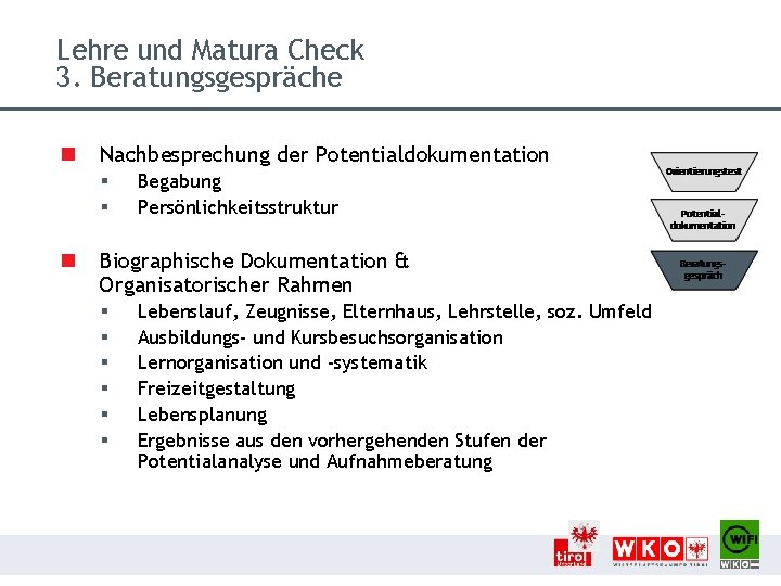 Lehre und Matura Check 3. Beratungsgespräche n Nachbesprechung der Potentialdokumentation § § n Begabung