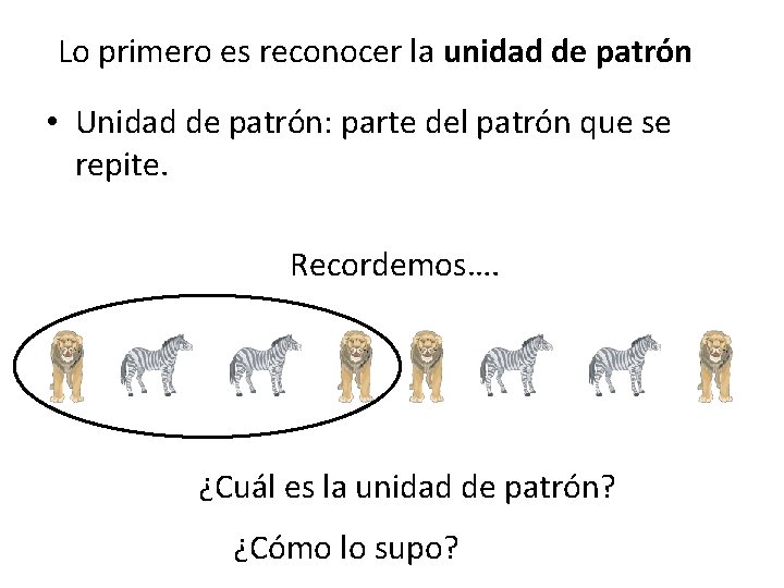 Lo primero es reconocer la unidad de patrón • Unidad de patrón: parte del