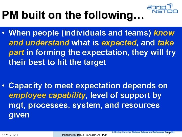 PM built on the following… • When people (individuals and teams) know and understand