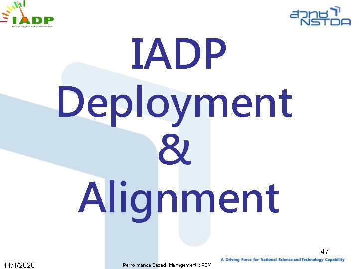 IADP Deployment & Alignment 47 11/1/2020 Performance Based Management : PBM 