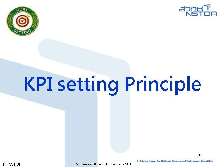 KPI setting Principle 51 11/1/2020 Performance Based Management : PBM 