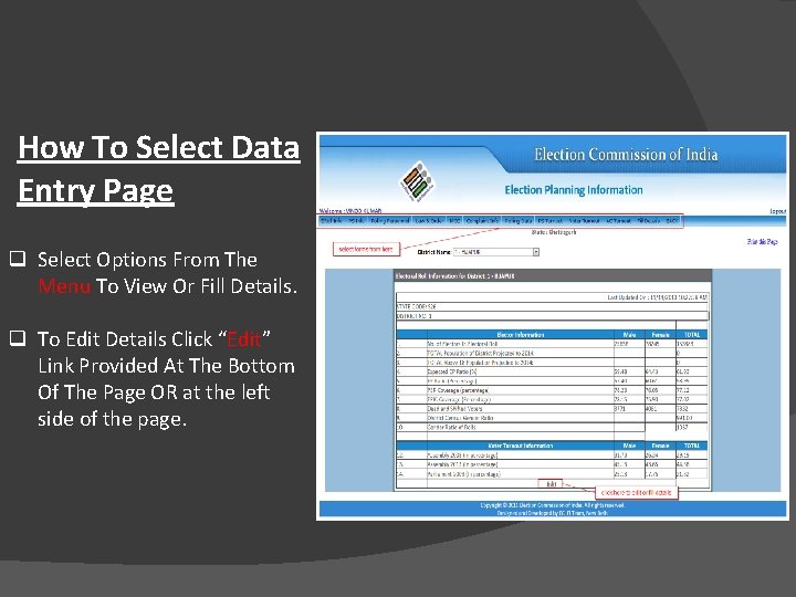 How To Select Data Entry Page q Select Options From The Menu To View
