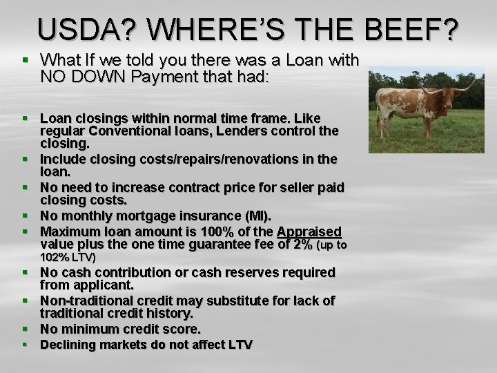 USDA? WHERE’S THE BEEF? § What If we told you there was a Loan