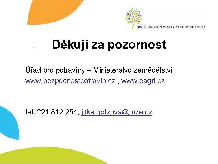 Děkuji za pozornost Úřad pro potraviny – Ministerstvo zemědělství www. bezpecnostpotravin. cz , www.