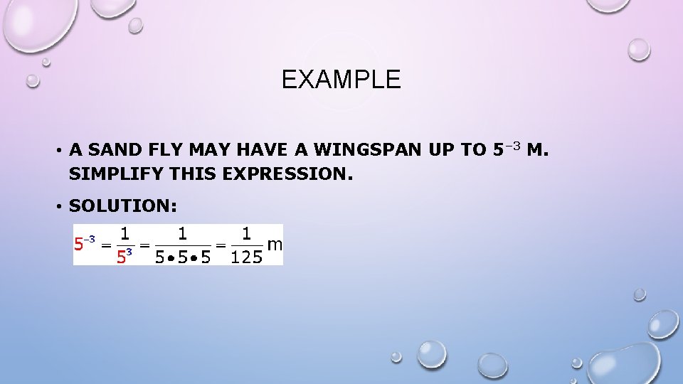EXAMPLE • A SAND FLY MAY HAVE A WINGSPAN UP TO 5– 3 M.