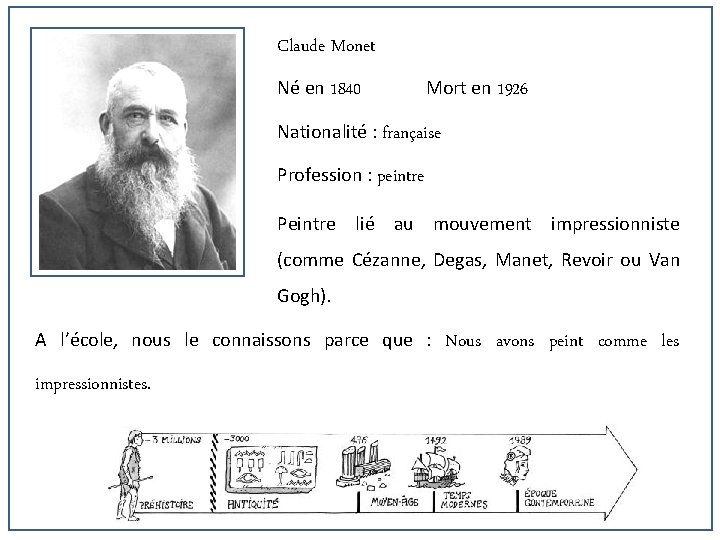 Claude Monet Né en 1840 Mort en 1926 Nationalité : française Profession : peintre