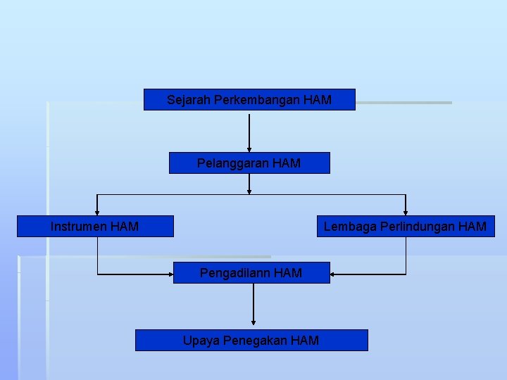 Sejarah Perkembangan HAM Pelanggaran HAM Instrumen HAM Lembaga Perlindungan HAM Pengadilann HAM Upaya Penegakan