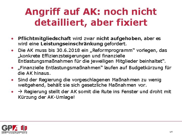 Angriff auf AK: noch nicht detailliert, aber fixiert • Pflichtmitgliedschaft wird zwar nicht aufgehoben,
