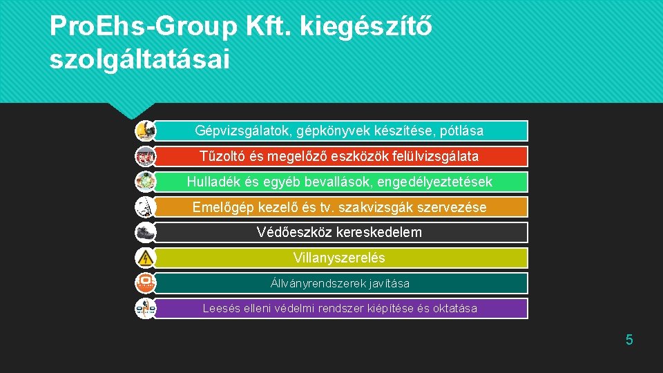 Pro. Ehs-Group Kft. kiegészítő szolgáltatásai Gépvizsgálatok, gépkönyvek készítése, pótlása Tűzoltó és megelőző eszközök felülvizsgálata