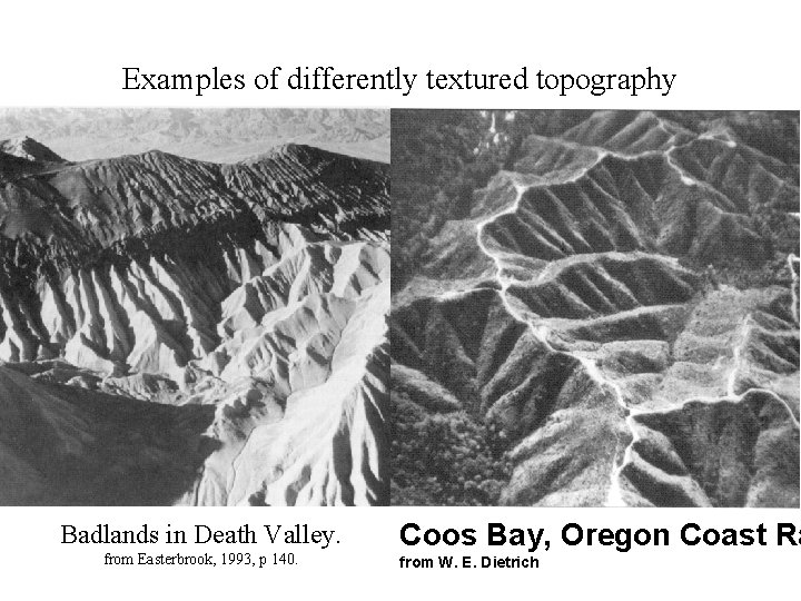 Examples of differently textured topography Badlands in Death Valley. from Easterbrook, 1993, p 140.
