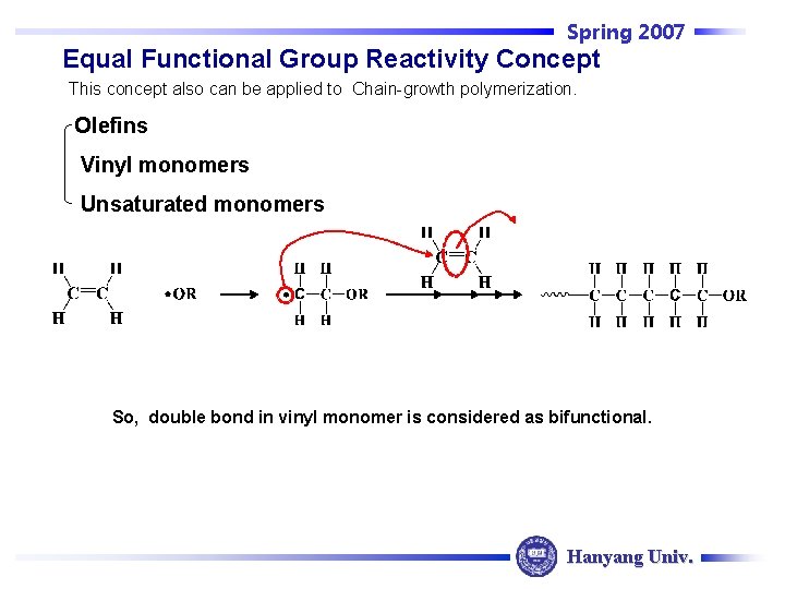 Spring 2007 Equal Functional Group Reactivity Concept This concept also can be applied to