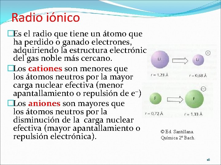 Radio iónico �Es el radio que tiene un átomo que ha perdido o ganado