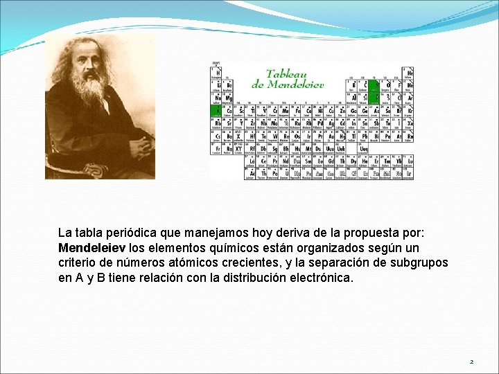 La tabla periódica que manejamos hoy deriva de la propuesta por: Mendeleiev los elementos