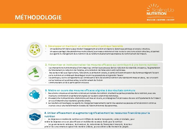 MÉTHODOLOGIE 1. Développer et maintenir un environnement politique favorable • • Un leadership fort