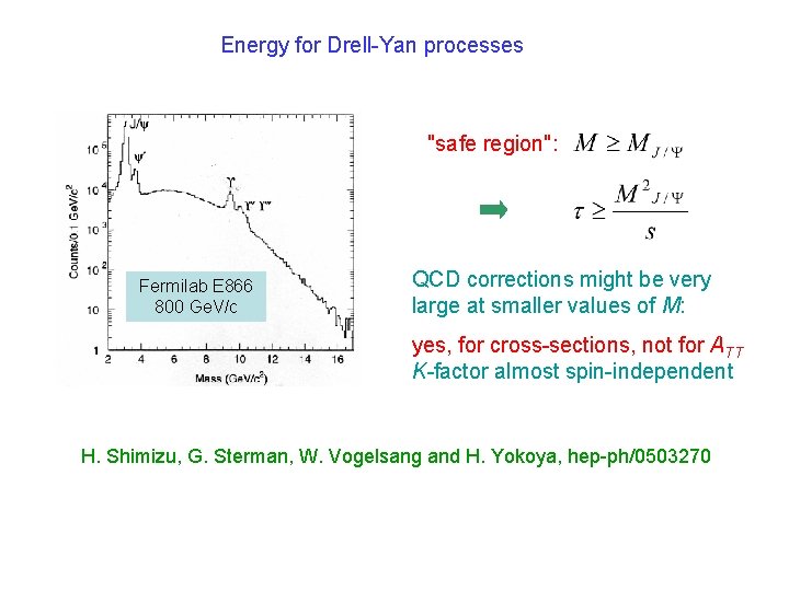 Energy for Drell-Yan processes "safe region": Fermilab E 866 800 Ge. V/c QCD corrections