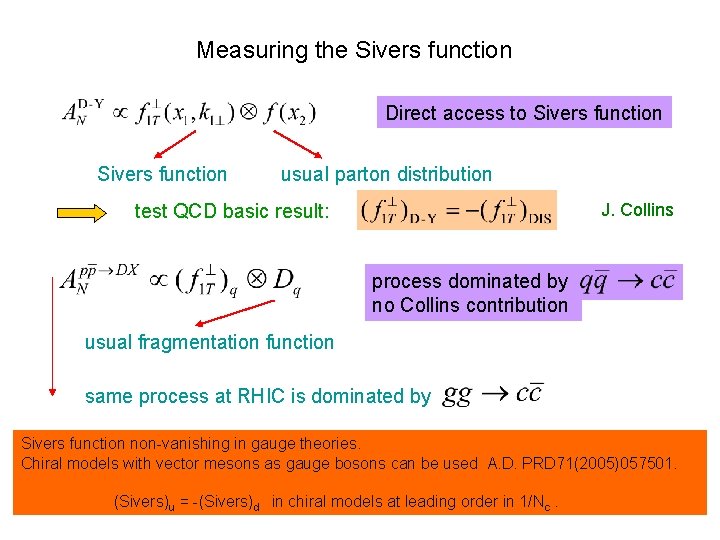 Measuring the Sivers function Direct access to Sivers function usual parton distribution test QCD