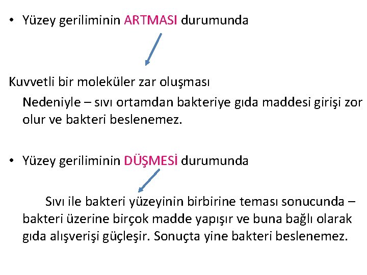  • Yüzey geriliminin ARTMASI durumunda Kuvvetli bir moleküler zar oluşması Nedeniyle – sıvı