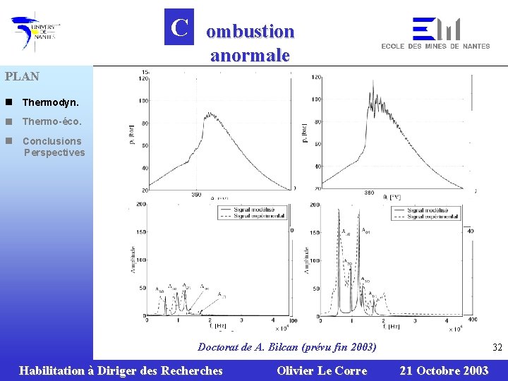 C ombustion anormale PLAN n Thermodyn. n Thermo-éco. n Conclusions Perspectives Doctorat de A.