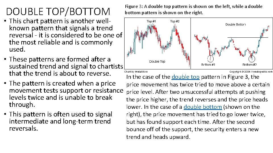 DOUBLE TOP/BOTTOM Figure 3: A double top pattern is shown on the left, while