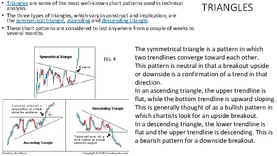  • Triangles are some of the most well-known chart patterns used in technical