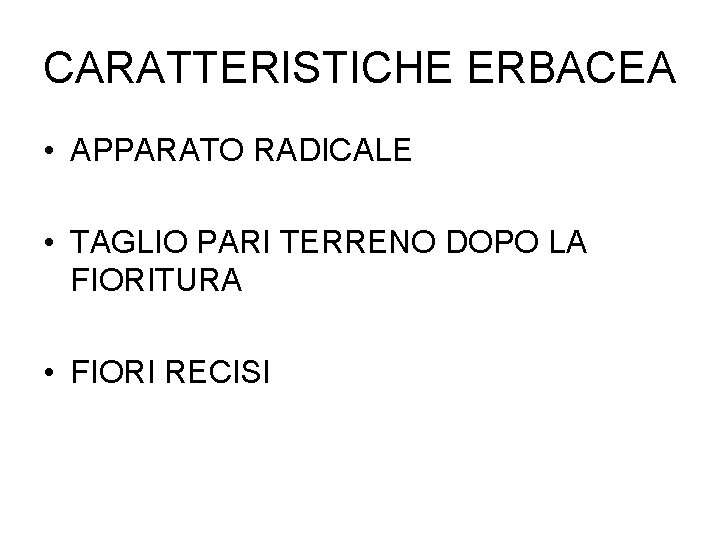 CARATTERISTICHE ERBACEA • APPARATO RADICALE • TAGLIO PARI TERRENO DOPO LA FIORITURA • FIORI