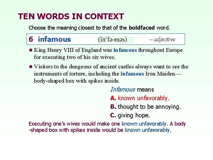 TEN WORDS IN CONTEXT Choose the meaning closest to that of the boldfaced word.