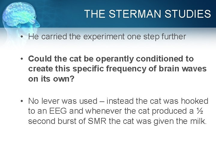 THE STERMAN STUDIES • He carried the experiment one step further • Could the