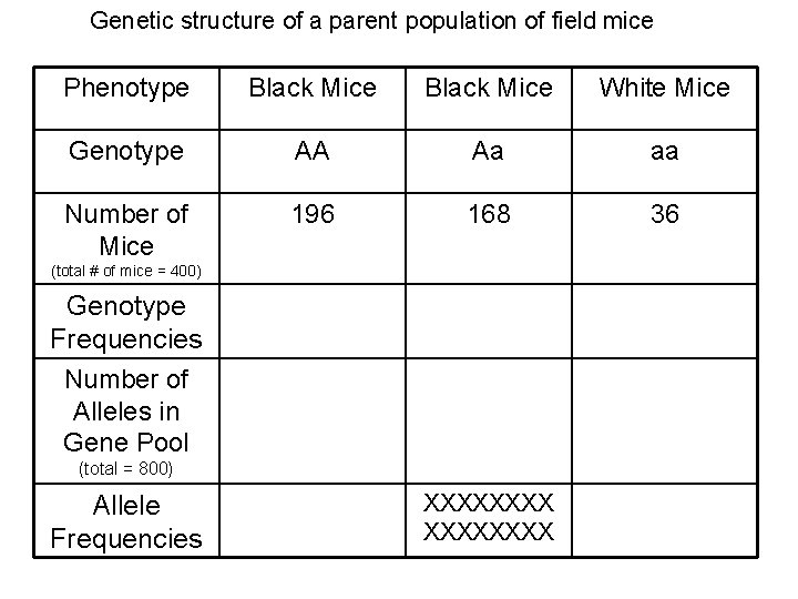 Genetic structure of a parent population of field mice Phenotype Black Mice White Mice