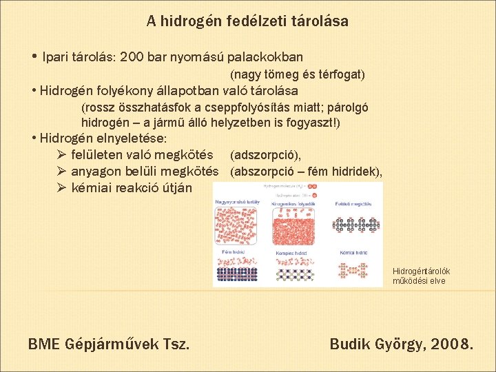 A hidrogén fedélzeti tárolása • Ipari tárolás: 200 bar nyomású palackokban (nagy tömeg és