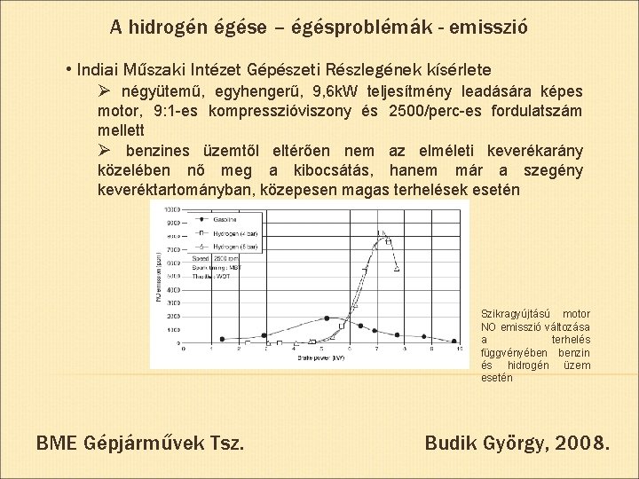 A hidrogén égése – égésproblémák - emisszió • Indiai Műszaki Intézet Gépészeti Részlegének kísérlete