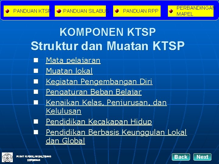 PANDUAN KTSP PANDUAN SILABUS PANDUAN RPP PERBANDINGAN MAPEL KOMPONEN KTSP Struktur dan Muatan KTSP PANDUAN KTSP PANDUAN SILABUS PANDUAN RPP PERBANDINGAN MAPEL KOMPONEN KTSP Struktur dan Muatan KTSP