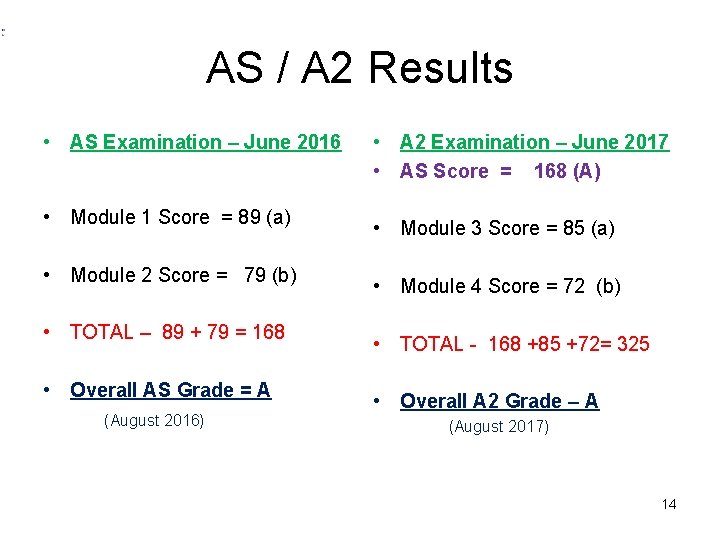 AS / A 2 Results • AS Examination – June 2016 • Module 1