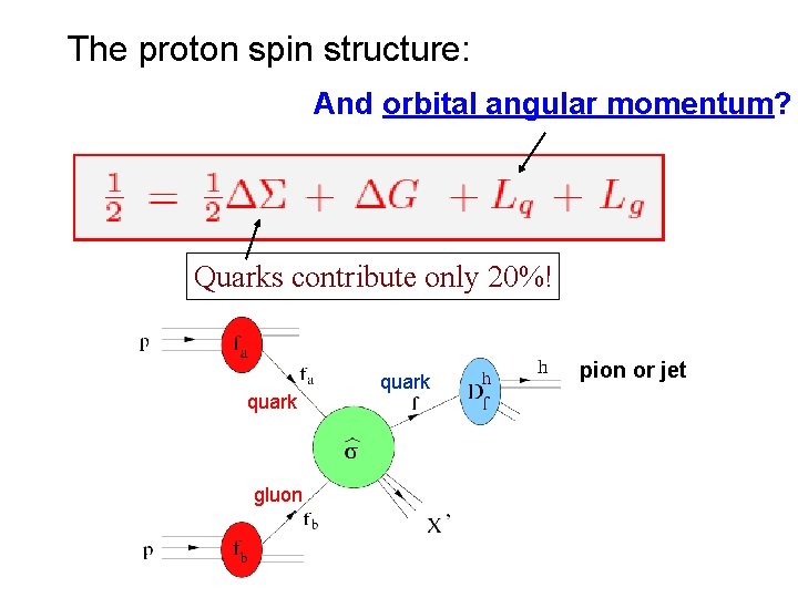 The proton spin structure: And orbital angular momentum? Quarks contribute only 20%! quark gluon