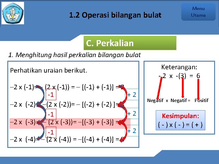 1. 2 Operasi bilangan bulat Menu Utama C. Perkalian 1. Menghitung hasil perkalian bilangan