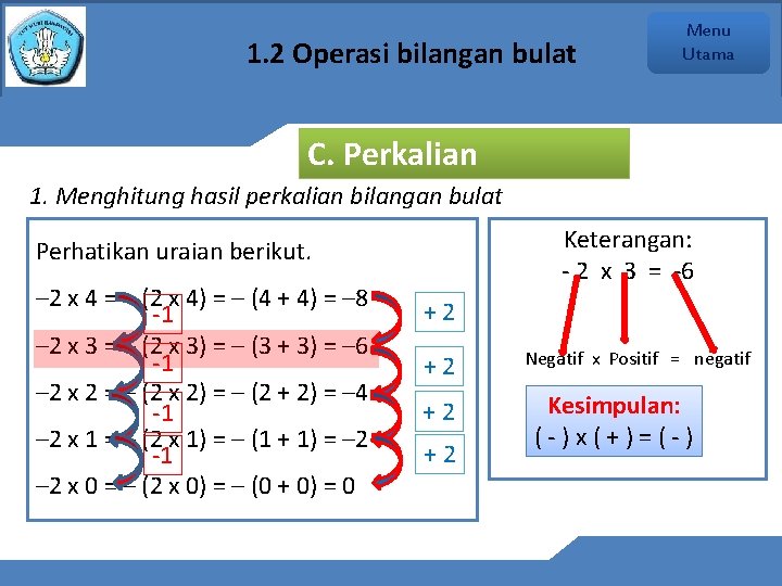 1. 2 Operasi bilangan bulat Menu Utama C. Perkalian 1. Menghitung hasil perkalian bilangan