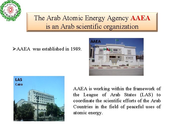 The Arab Atomic Energy Agency AAEA is an Arab scientific organization AAEA ØAAEA was