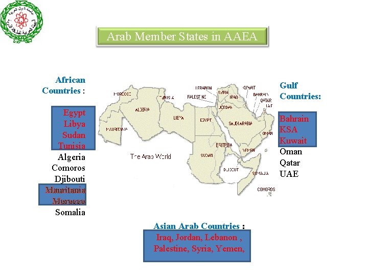 Arab Member States in AAEA African Countries : Gulf Countries: Egypt Libya Sudan Tunisia