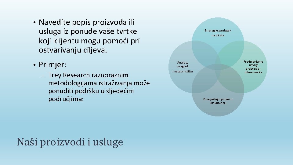  • • Navedite popis proizvoda ili usluga iz ponude vaše tvrtke koji klijentu
