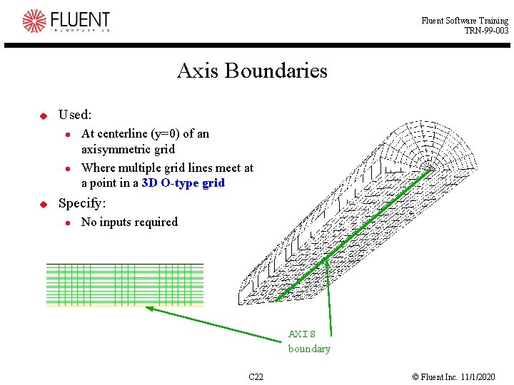 Fluent Software Training TRN-99 -003 Axis Boundaries u Used: u At centerline (y=0) of