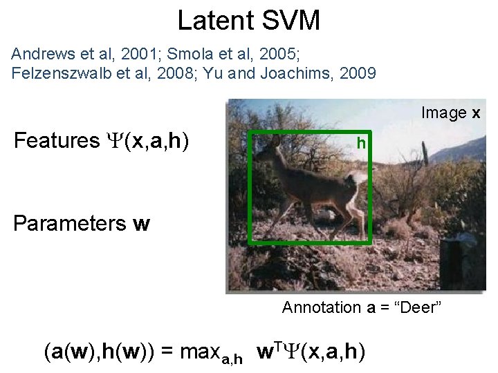 Latent SVM Andrews et al, 2001; Smola et al, 2005; Felzenszwalb et al, 2008;