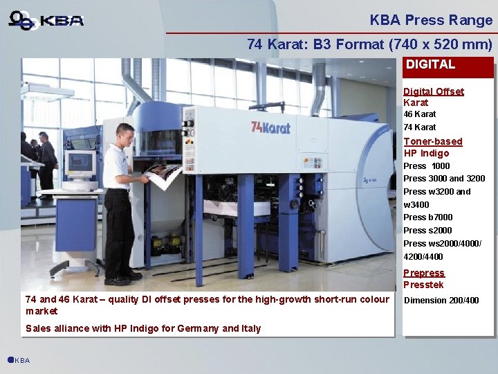 KBA Press Range 74 Karat: B 3 Format (740 x 520 mm) DIGITAL Digital
